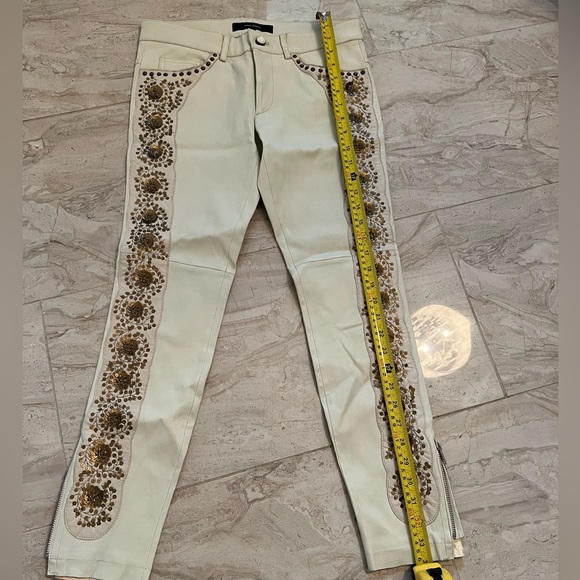 Isabel Marant Cream Leather Pant with Gold Sequin - Picture 8 of 12